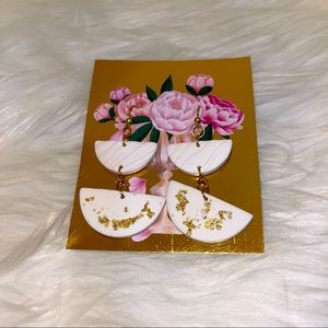Boutique Handmade White Clay Earrings with Gold Flecks